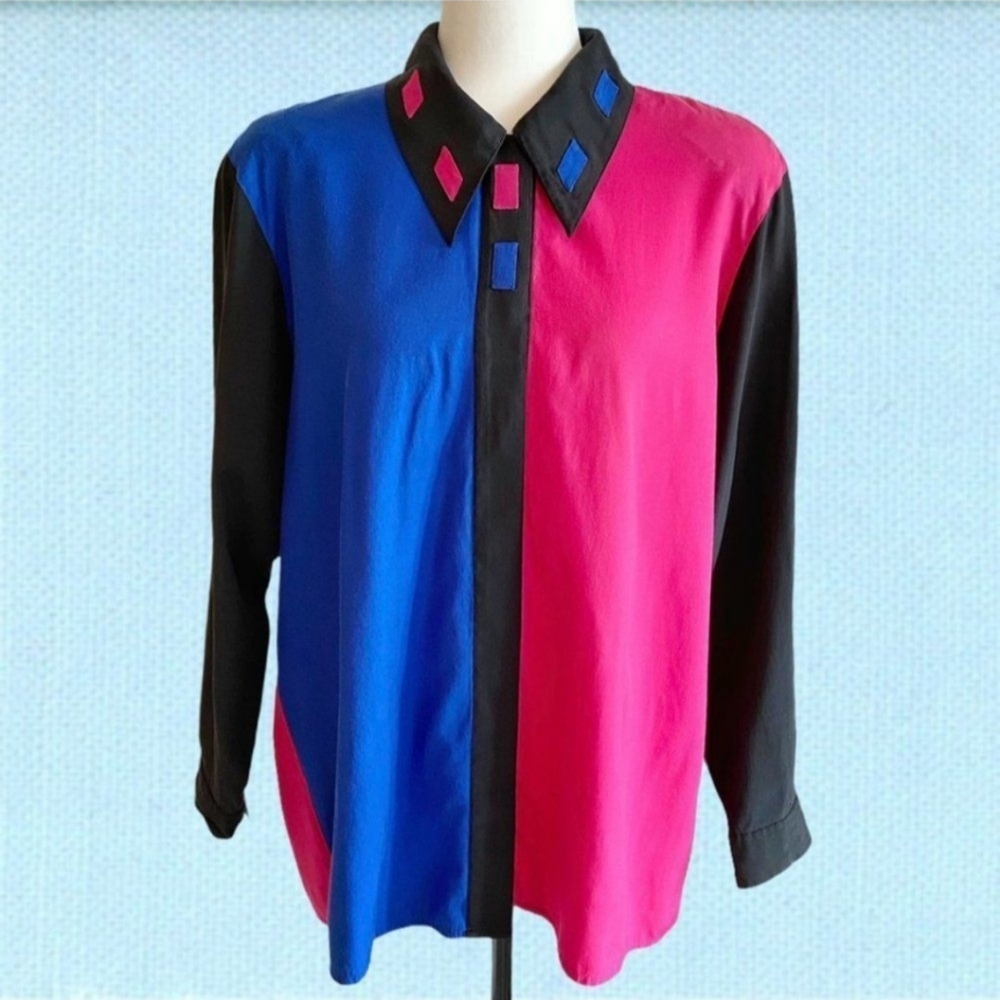 Vintage 80's colour block collared blouse